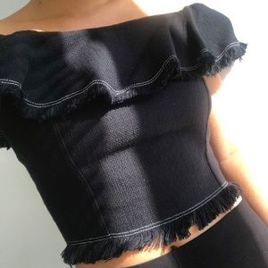 Alexander Wang Black Cropped Off Shoulder Top